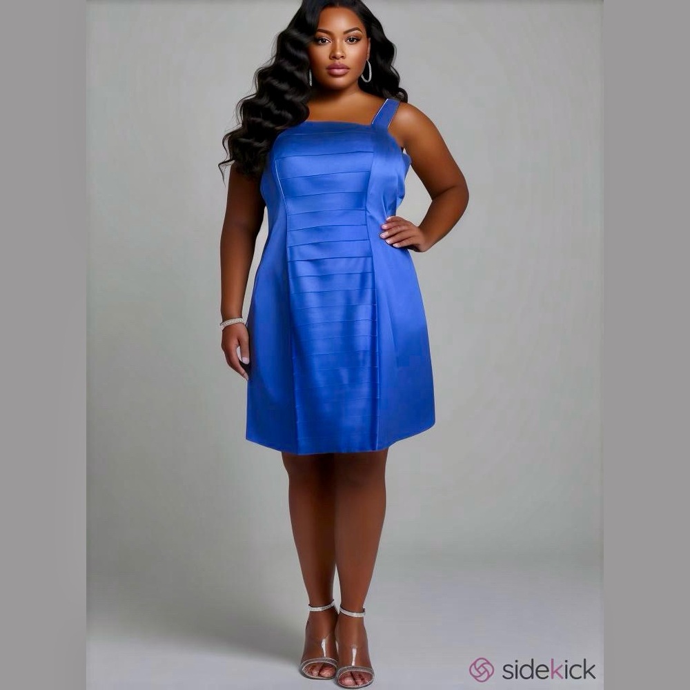 Evan Picone Blue Pleated Satin Cocktail Dress